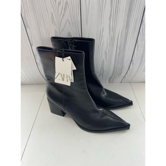Zara Black Ankle Bootie Pointed Toe NEW Size 41-10 Viral - Picture 1 of 8